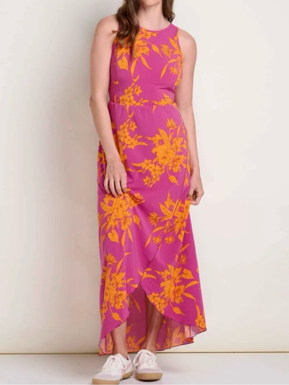 Toad&Co Fuchsia Maxi Dress with Orange Floral Print